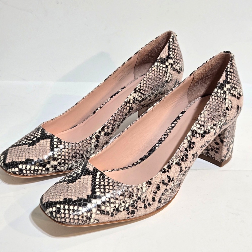 Kate Spade Kylan Pumps Womens 8.5M Pink Snake Embossed Square Toe Block 2" Heel